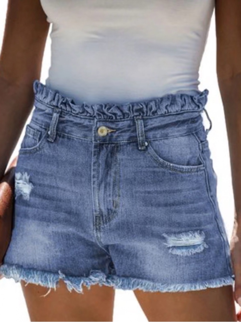 Hayden denim ruffled paperbag shorts